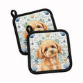 Toy Apricot Poodle Coastal Sea Glass Pot Holder Set of 2 Heat Resistant Quilted Hot Pads 7.5 x 7.5 Inch, Insulated Kitchen Trivets for Cooking & Baking