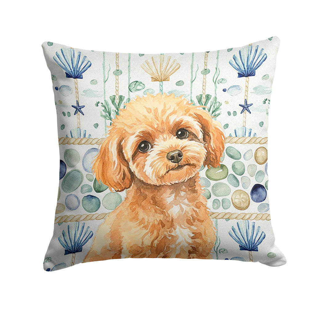 Toy Apricot Poodle Coastal Sea Glass Decorative Throw Pillow 14x14 Indoor Outdoor Accent Cushion, Fabric Cover with Insert for Sofa, Bed, Porch & Living Room