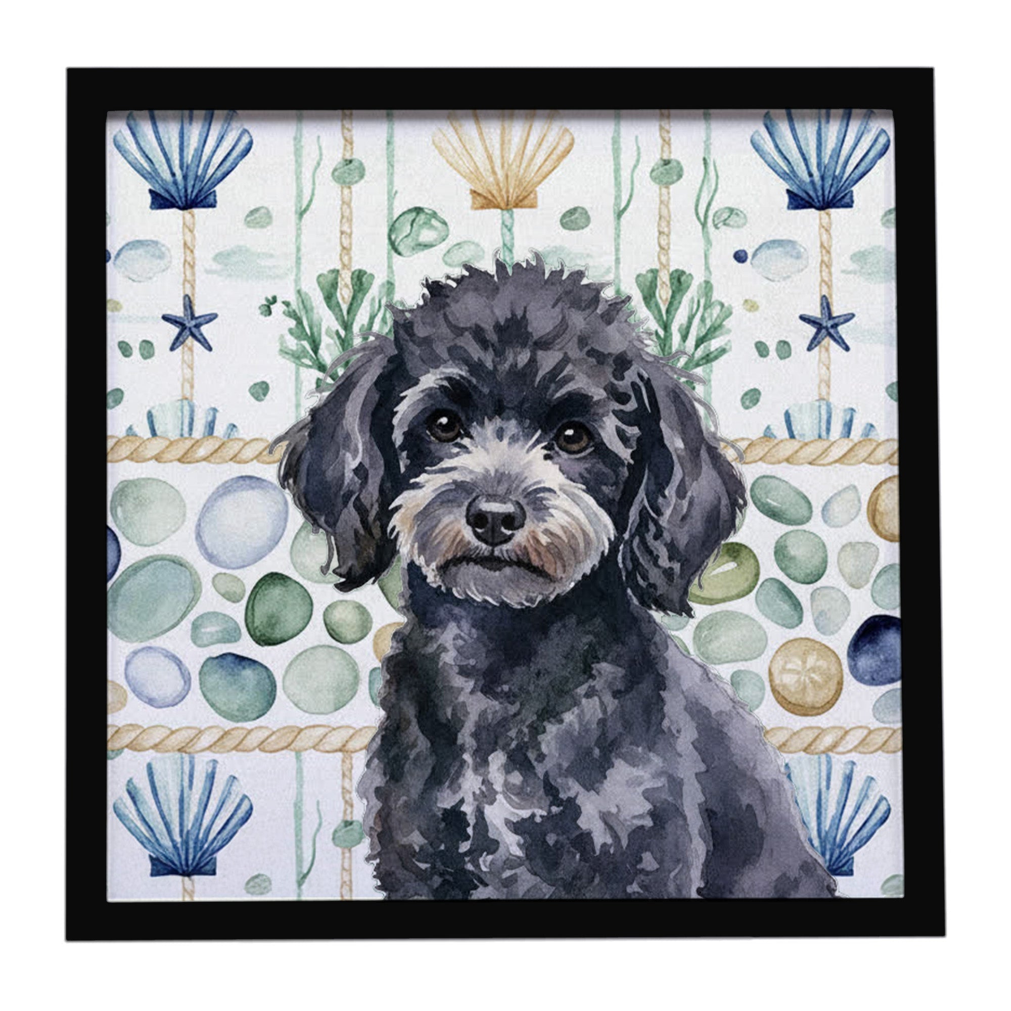 Toy Black Poodle Coastal Sea Glass Framed Metal Print Bathroom, Kitchen, Office, Home Decor Wall Art Ready to Hang, Square, 8X8