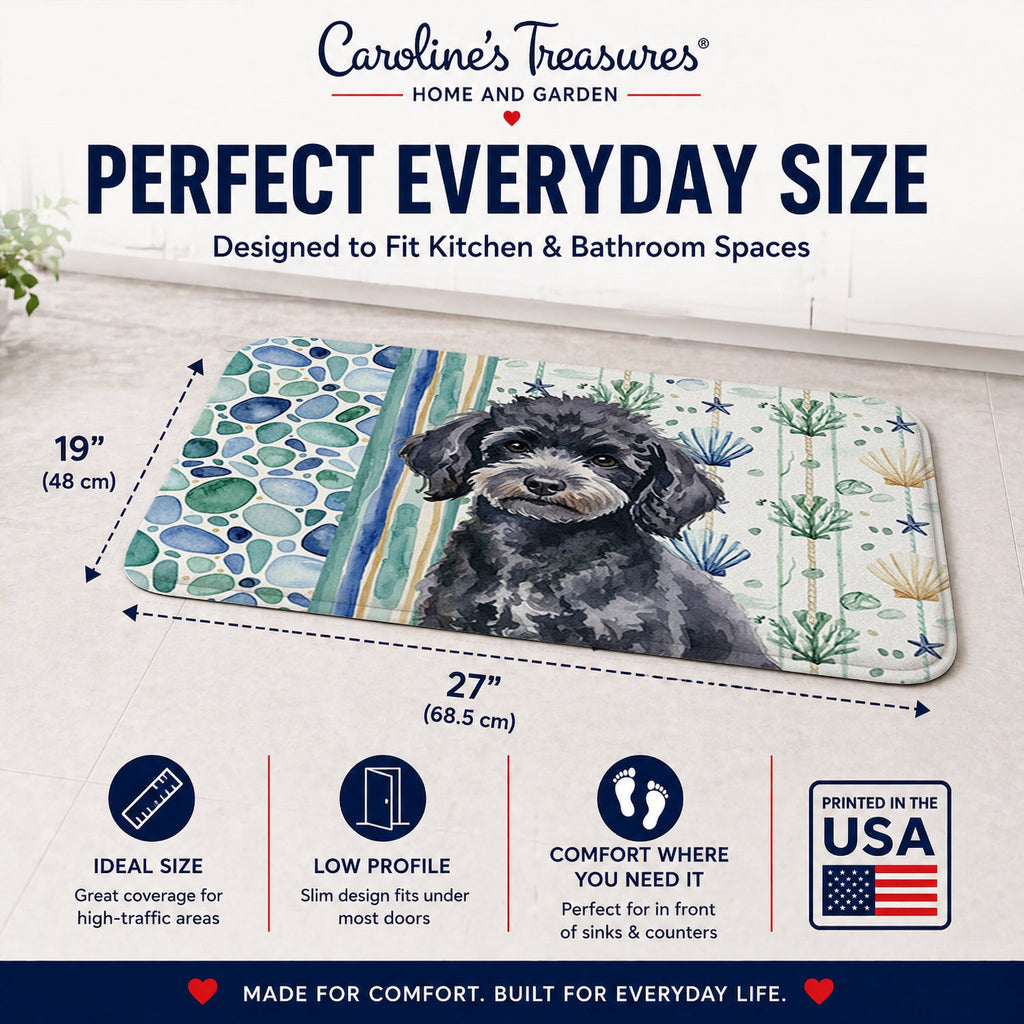 Toy Black Poodle Coastal Sea Glass Memory Foam Kitchen Mat Machine Washable Anti-Fatigue Cushion Comfort Bath or Kitchen Rug