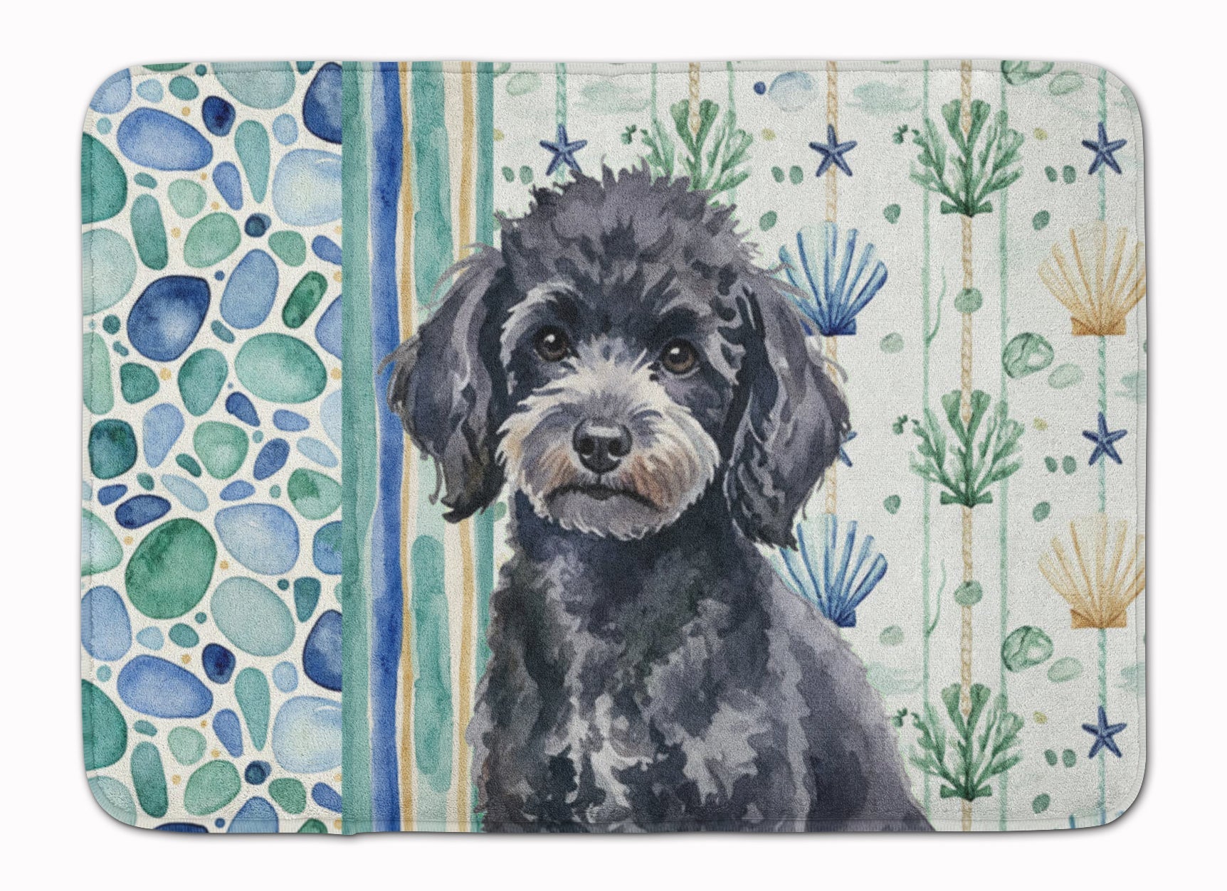 Toy Black Poodle Coastal Sea Glass Memory Foam Kitchen Mat Machine Washable Anti-Fatigue Cushion Comfort Bath or Kitchen Rug