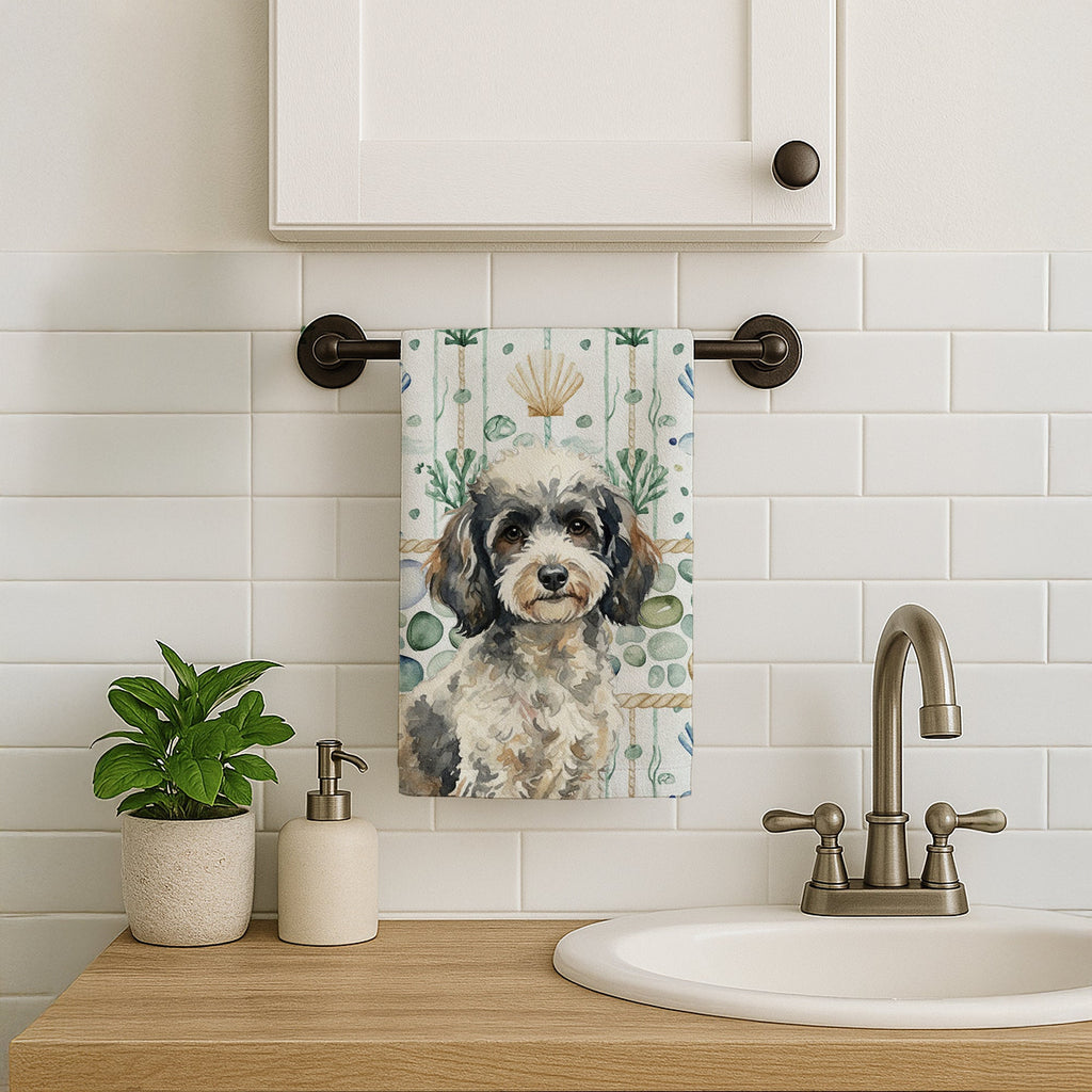 Toy Parti Poodle Coastal Sea Glass Kitchen Towel Velour Plush Front and Cotton Loop Back Machine Washable