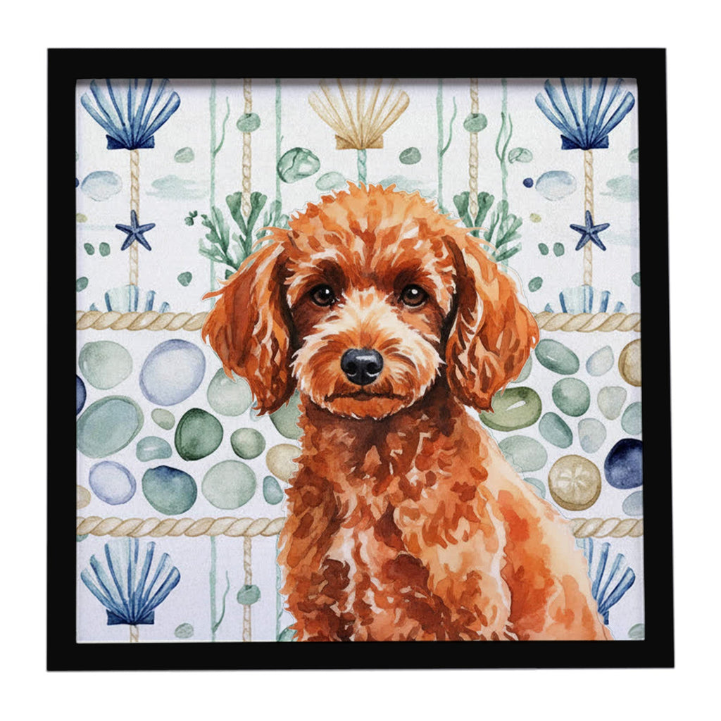Toy Red Poodle Coastal Sea Glass Framed Metal Print Bathroom, Kitchen, Office, Home Decor Wall Art Ready to Hang, Square, 8X8