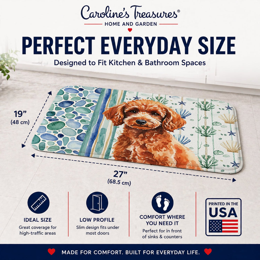 Toy Red Poodle Coastal Sea Glass Memory Foam Kitchen Mat Machine Washable Anti-Fatigue Cushion Comfort Bath or Kitchen Rug