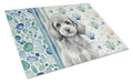 Toy Silver Poodle Coastal Sea Glass Cutting Board Tempered Glass Kitchen Cutting Surface, Heat Resistant Chopping, Non-Slip Feet, Food Prep & Serving
