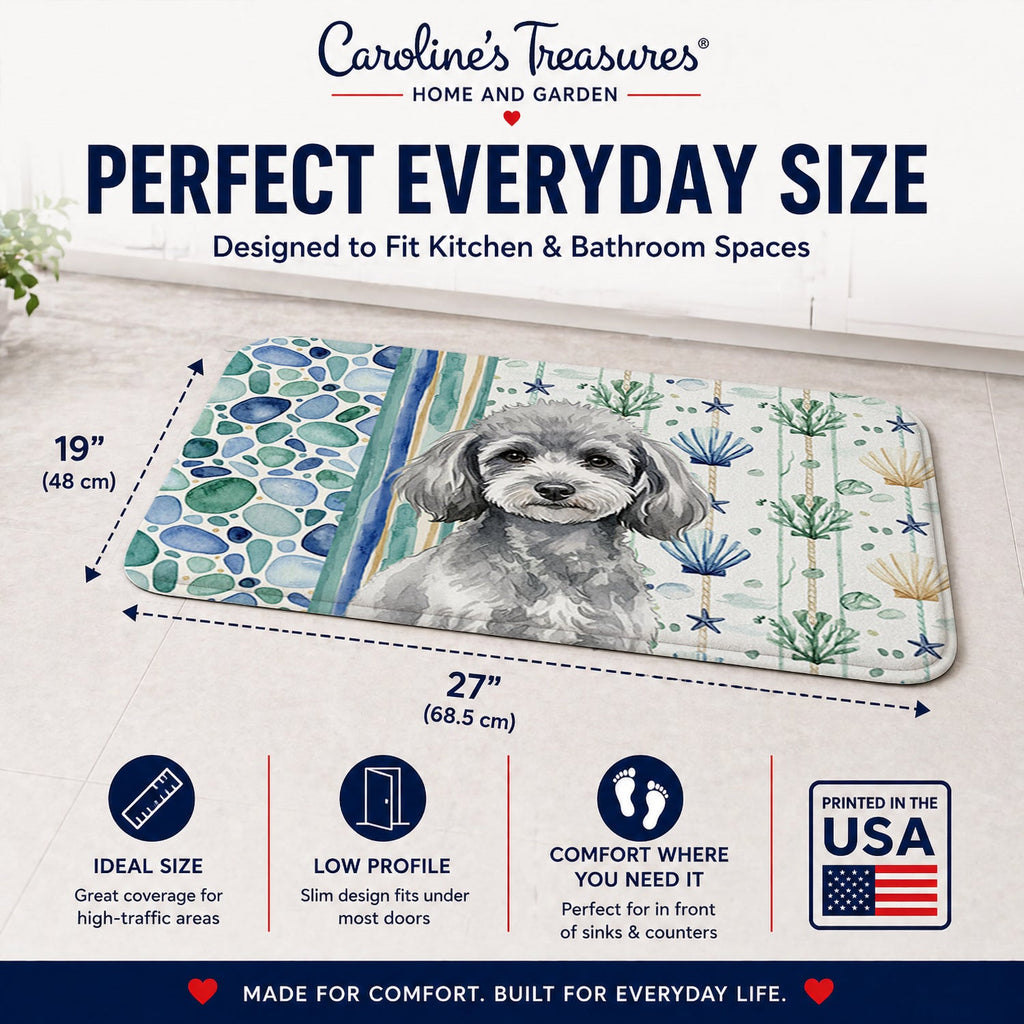 Toy Silver Poodle Coastal Sea Glass Memory Foam Kitchen Mat Machine Washable Anti-Fatigue Cushion Comfort Bath or Kitchen Rug