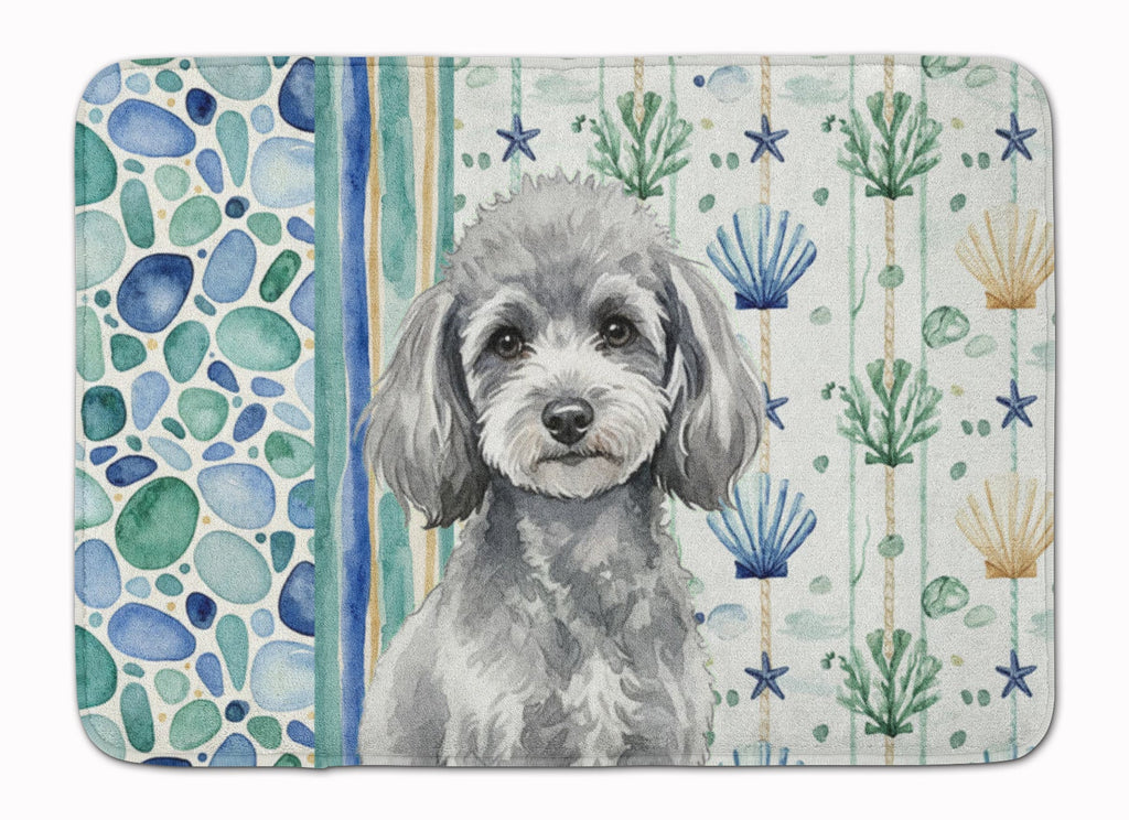 Toy Silver Poodle Coastal Sea Glass Memory Foam Kitchen Mat Machine Washable Anti-Fatigue Cushion Comfort Bath or Kitchen Rug