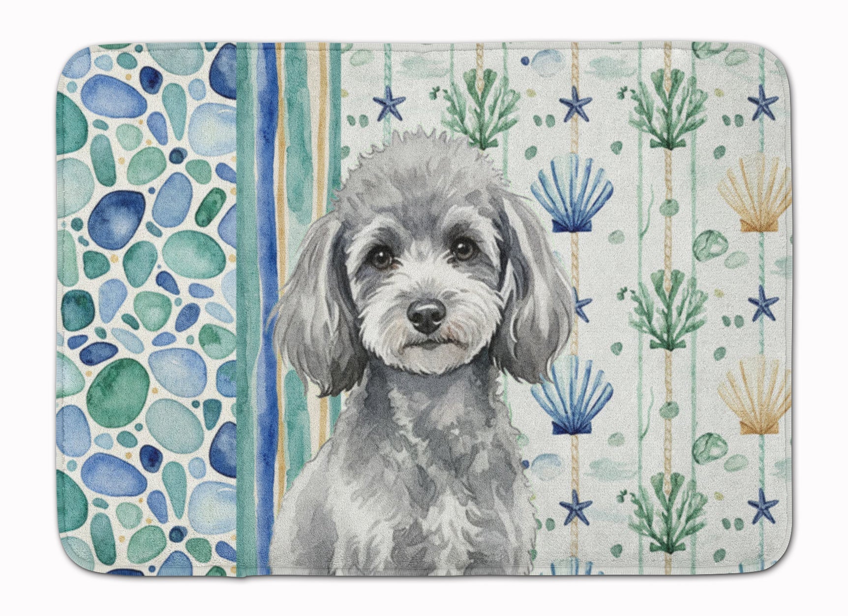 Toy Silver Poodle Coastal Sea Glass Memory Foam Kitchen Mat Machine Washable Anti-Fatigue Cushion Comfort Bath or Kitchen Rug