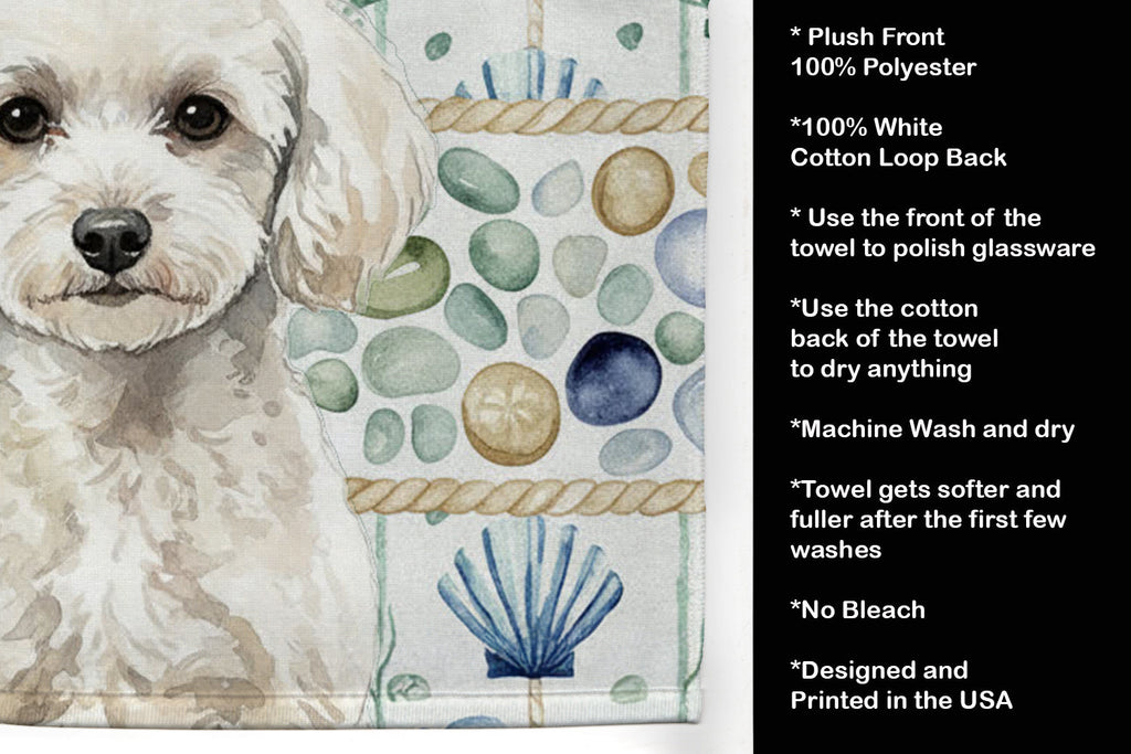Toy White Poodle Coastal Sea Glass Kitchen Towel Velour Plush Front and Cotton Loop Back Machine Washable