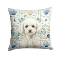 Toy White Poodle Coastal Sea Glass Decorative Throw Pillow 14x14 Indoor Outdoor Accent Cushion, Fabric Cover with Insert for Sofa, Bed, Porch & Living Room