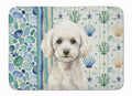 Toy White Poodle Coastal Sea Glass Memory Foam Kitchen Mat Machine Washable Anti-Fatigue Cushion Comfort Bath or Kitchen Rug