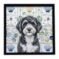 Portuguese Water Dog Coastal Sea Glass Framed Metal Print Bathroom, Kitchen, Office, Home Decor Wall Art Ready to Hang, Square, 8X8