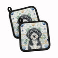 Portuguese Water Dog Coastal Sea Glass Pot Holder Set of 2 Heat Resistant Quilted Hot Pads 7.5 x 7.5 Inch, Insulated Kitchen Trivets for Cooking & Baking