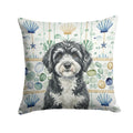 Portuguese Water Dog Coastal Sea Glass Decorative Throw Pillow 14x14 Indoor Outdoor Accent Cushion, Fabric Cover with Insert for Sofa, Bed, Porch & Living Room