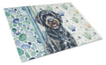 Black Portuguese Water Dog Coastal Sea Glass Cutting Board Tempered Glass Kitchen Cutting Surface, Heat Resistant Chopping, Non-Slip Feet, Food Prep & Serving