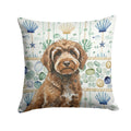 Brown Portuguese Water Dog Coastal Sea Glass Decorative Throw Pillow 18x18 Indoor Outdoor Accent Cushion, Fabric Cover with Insert for Sofa, Bed, Porch & Living Room