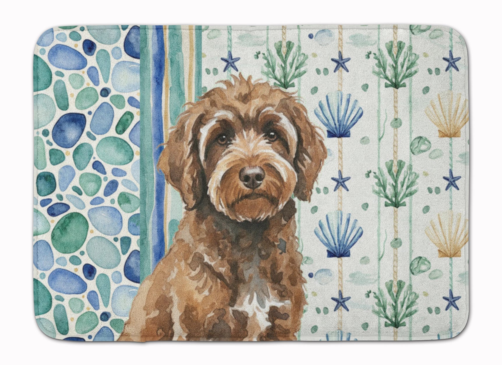 Brown Portuguese Water Dog Coastal Sea Glass Memory Foam Kitchen Mat Machine Washable Anti-Fatigue Cushion Comfort Bath or Kitchen Rug