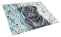 Black Pug Coastal Sea Glass Cutting Board Tempered Glass Kitchen Cutting Surface, Heat Resistant Chopping, Non-Slip Feet, Food Prep & Serving