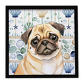 Fawn Pug Coastal Sea Glass Framed Metal Print Bathroom, Kitchen, Office, Home Decor Wall Art Ready to Hang, Square, 8X8