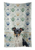 Black and White Rat Terrier Coastal Sea Glass Kitchen Towel Velour Plush Front and Cotton Loop Back Machine Washable