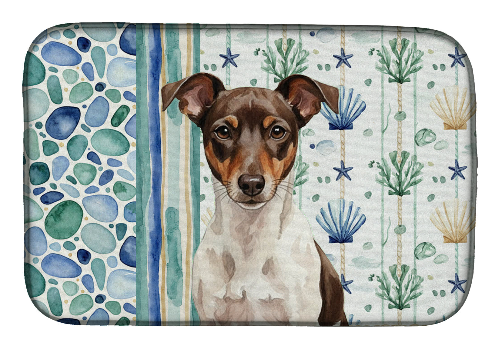 Chocolate and White Rat Terrier Coastal Sea Glass Dish Drying Mat Absorbent Dish Drying Mat Pad for Kitchen Counter Dish Drainer Mat for Countertop, 14 x 21", Multicolor
