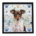 Chocolate and White Rat Terrier Coastal Sea Glass Framed Metal Print Bathroom, Kitchen, Office, Home Decor Wall Art Ready to Hang, Square, 8X8