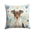 Chocolate and White Rat Terrier Coastal Sea Glass Decorative Throw Pillow 14x14 Indoor Outdoor Accent Cushion, Fabric Cover with Insert for Sofa, Bed, Porch & Living Room