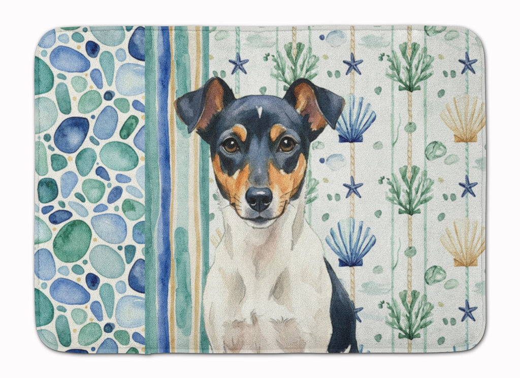 Tricolor Rat Terrier Coastal Sea Glass Memory Foam Kitchen Mat Machine Washable Anti-Fatigue Cushion Comfort Bath or Kitchen Rug