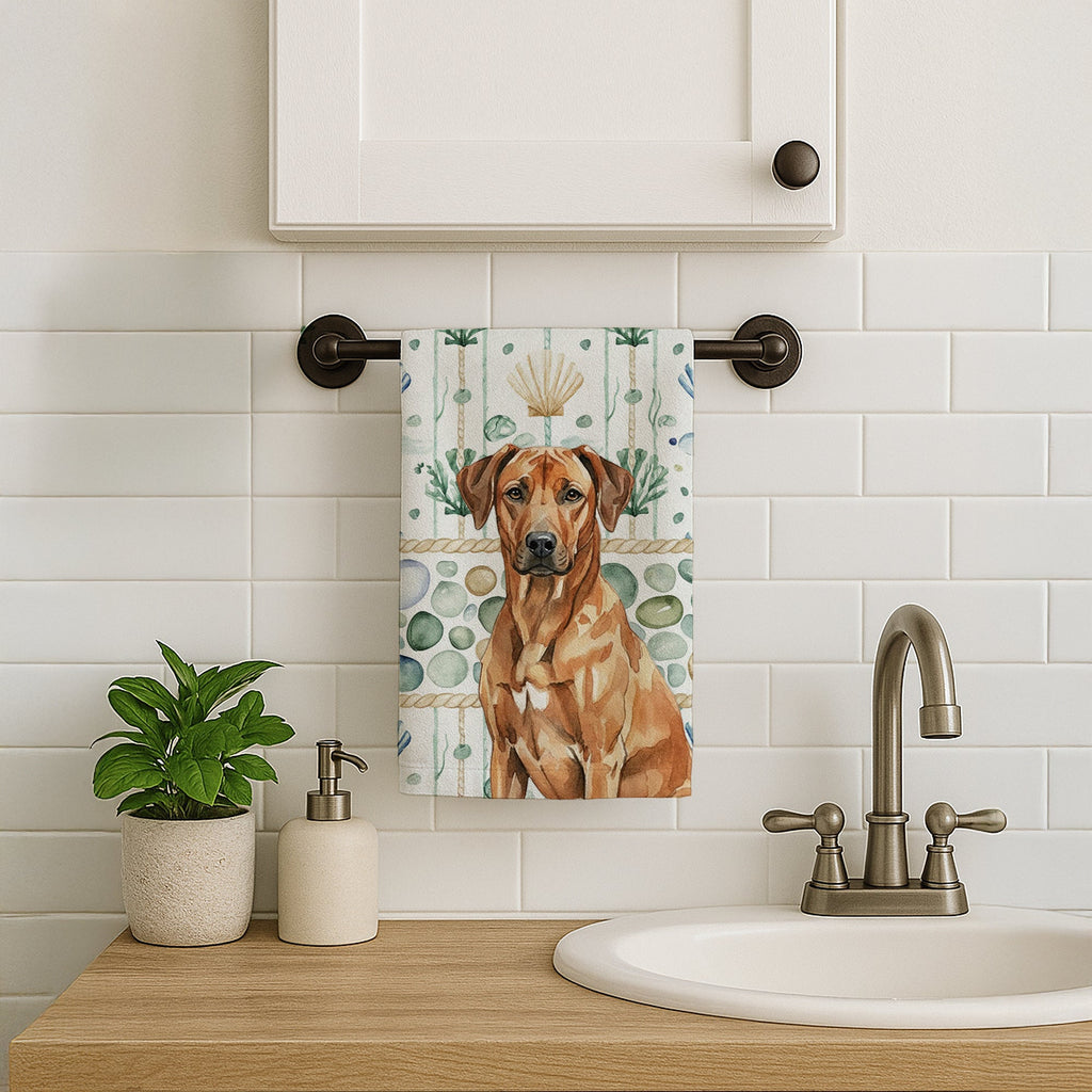 Rhodesian Ridgeback Coastal Sea Glass Kitchen Towel Velour Plush Front and Cotton Loop Back Machine Washable