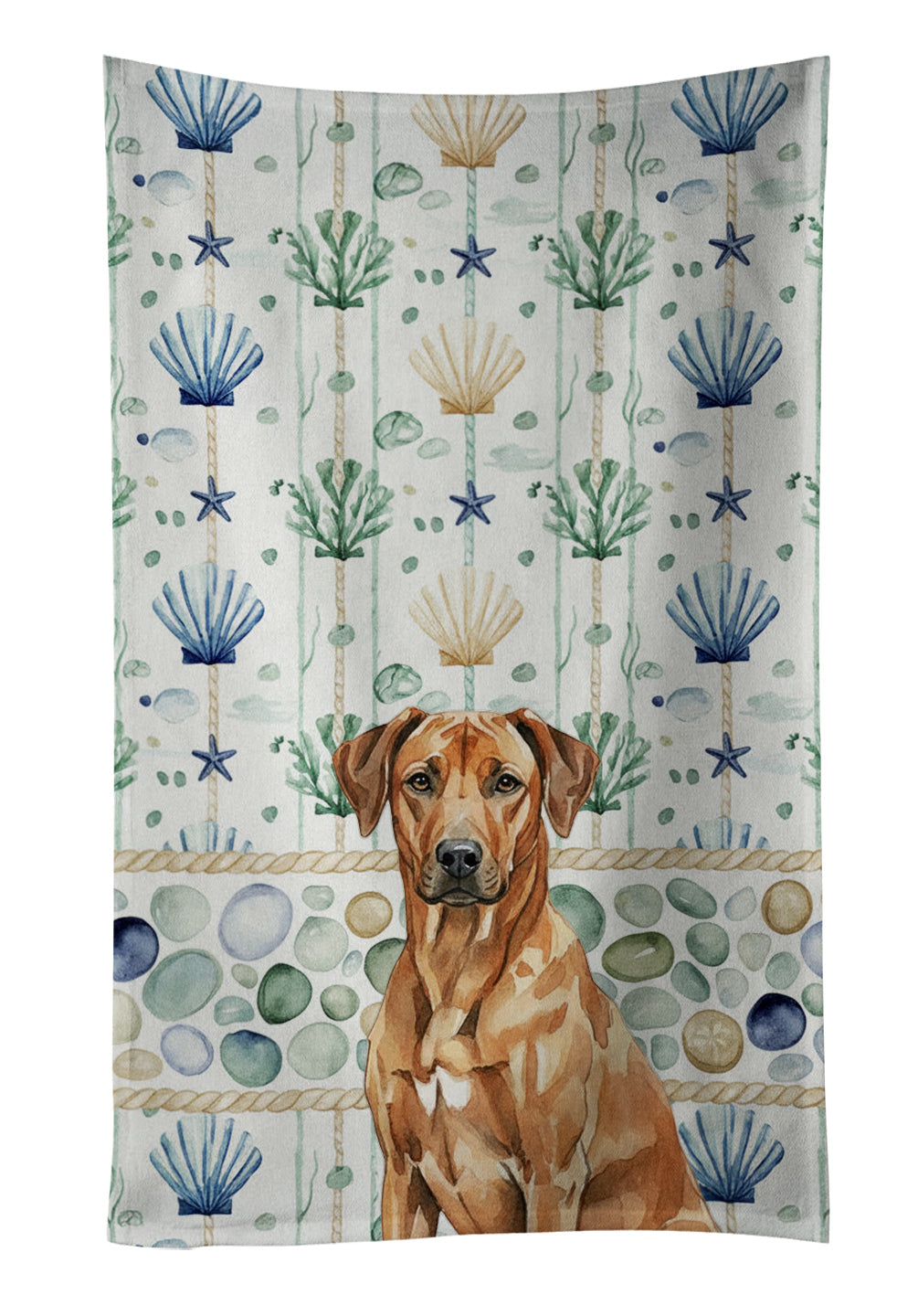 Rhodesian Ridgeback Coastal Sea Glass Kitchen Towel Velour Plush Front and Cotton Loop Back Machine Washable