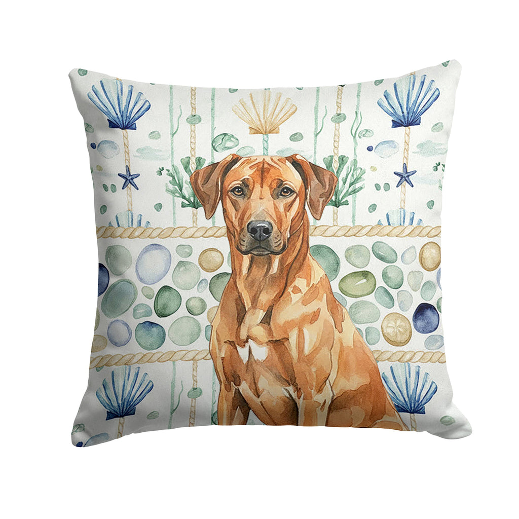Rhodesian Ridgeback Coastal Sea Glass Decorative Throw Pillow 14x14 Indoor Outdoor Accent Cushion, Fabric Cover with Insert for Sofa, Bed, Porch & Living Room