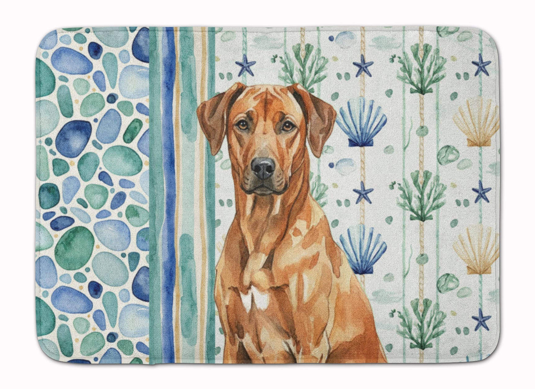 Rhodesian Ridgeback Coastal Sea Glass Memory Foam Kitchen Mat Machine Washable Anti-Fatigue Cushion Comfort Bath or Kitchen Rug