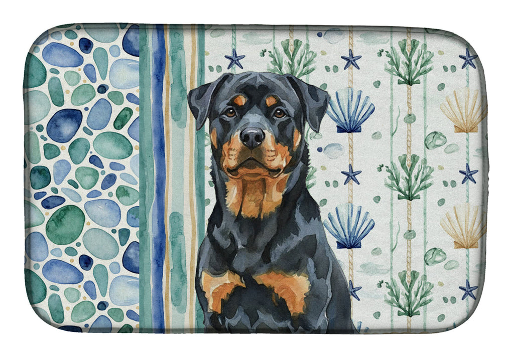 Rottweiler Coastal Sea Glass Dish Drying Mat Absorbent Dish Drying Mat Pad for Kitchen Counter Dish Drainer Mat for Countertop, 14 x 21", Multicolor