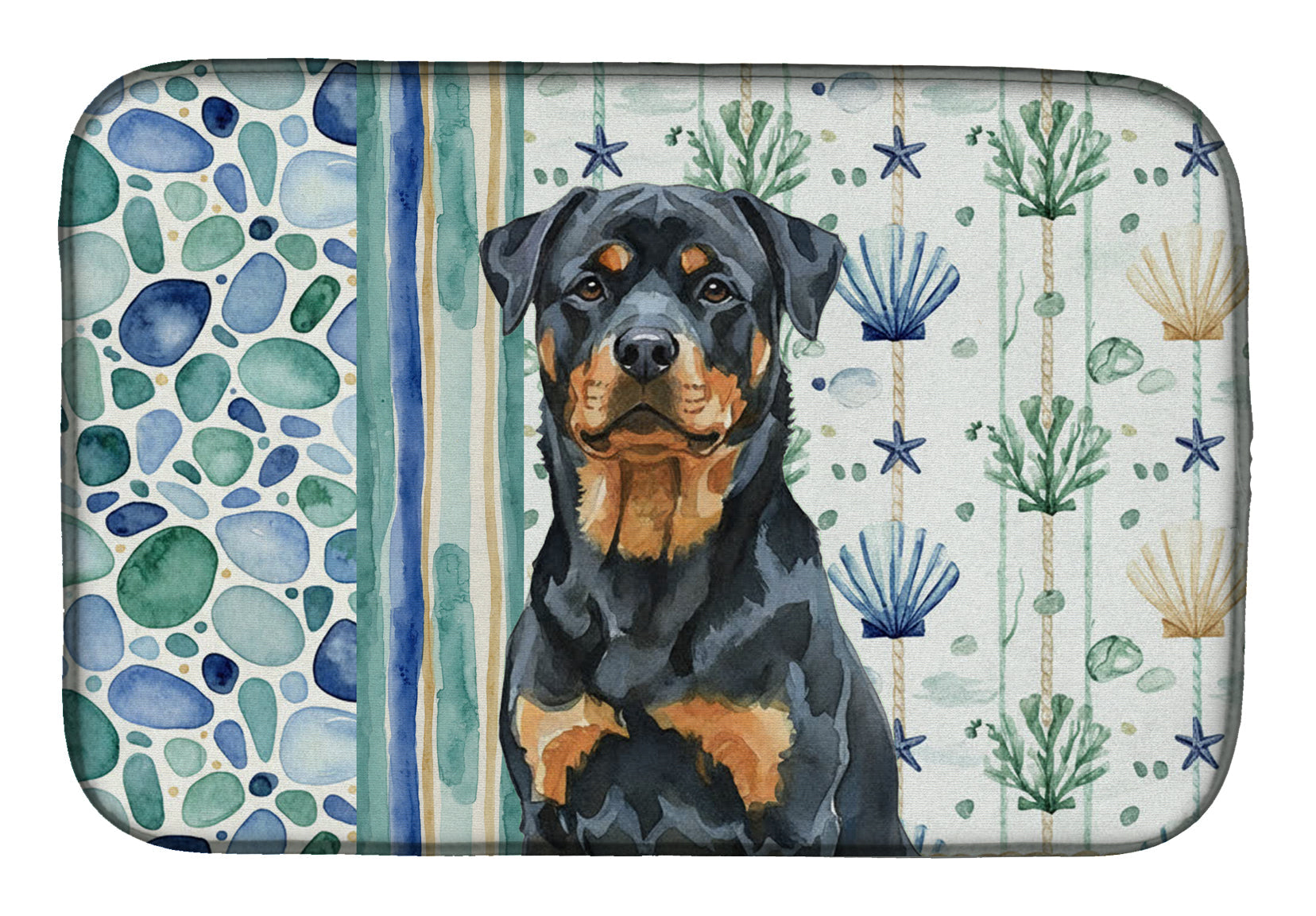 Rottweiler Coastal Sea Glass Dish Drying Mat Absorbent Dish Drying Mat Pad for Kitchen Counter Dish Drainer Mat for Countertop, 14 x 21", Multicolor