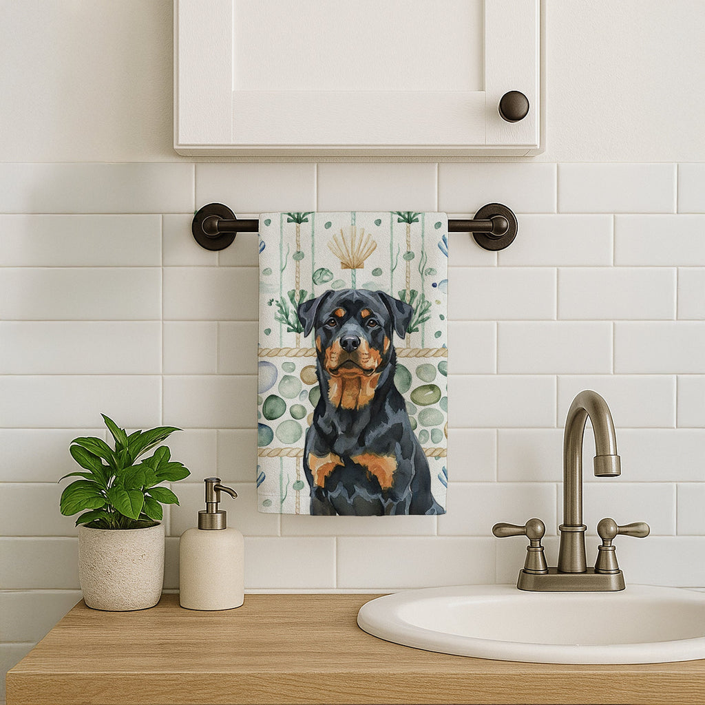 Rottweiler Coastal Sea Glass Kitchen Towel Velour Plush Front and Cotton Loop Back Machine Washable