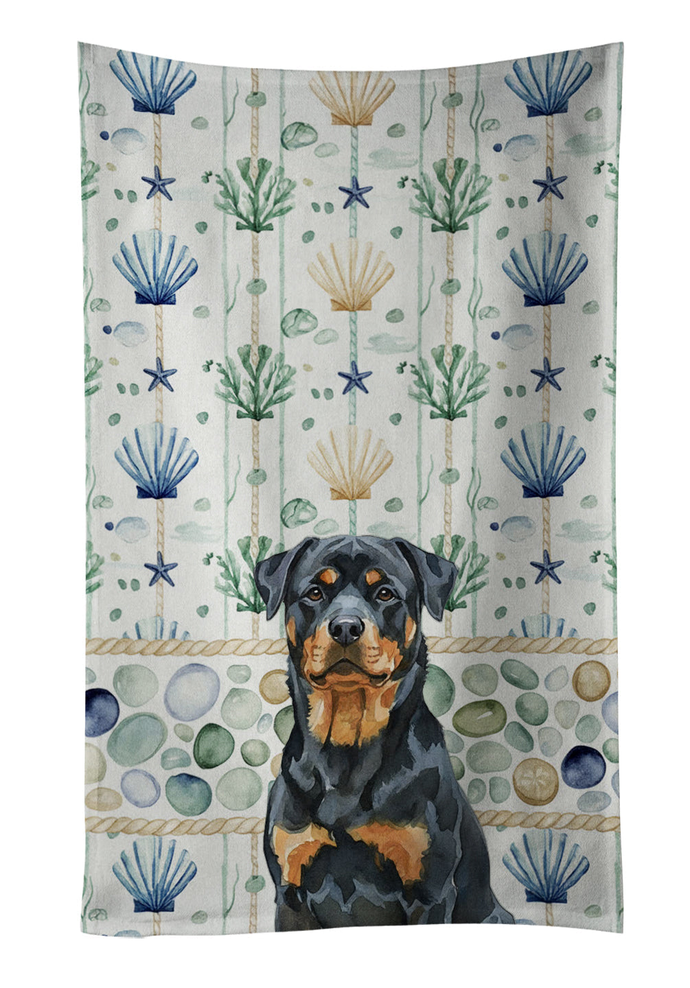 Rottweiler Coastal Sea Glass Kitchen Towel Velour Plush Front and Cotton Loop Back Machine Washable