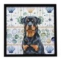 Rottweiler Coastal Sea Glass Framed Metal Print Bathroom, Kitchen, Office, Home Decor Wall Art Ready to Hang, Square, 8X8