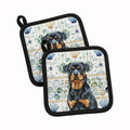 Rottweiler Coastal Sea Glass Pot Holder Set of 2 Heat Resistant Quilted Hot Pads 7.5 x 7.5 Inch, Insulated Kitchen Trivets for Cooking & Baking