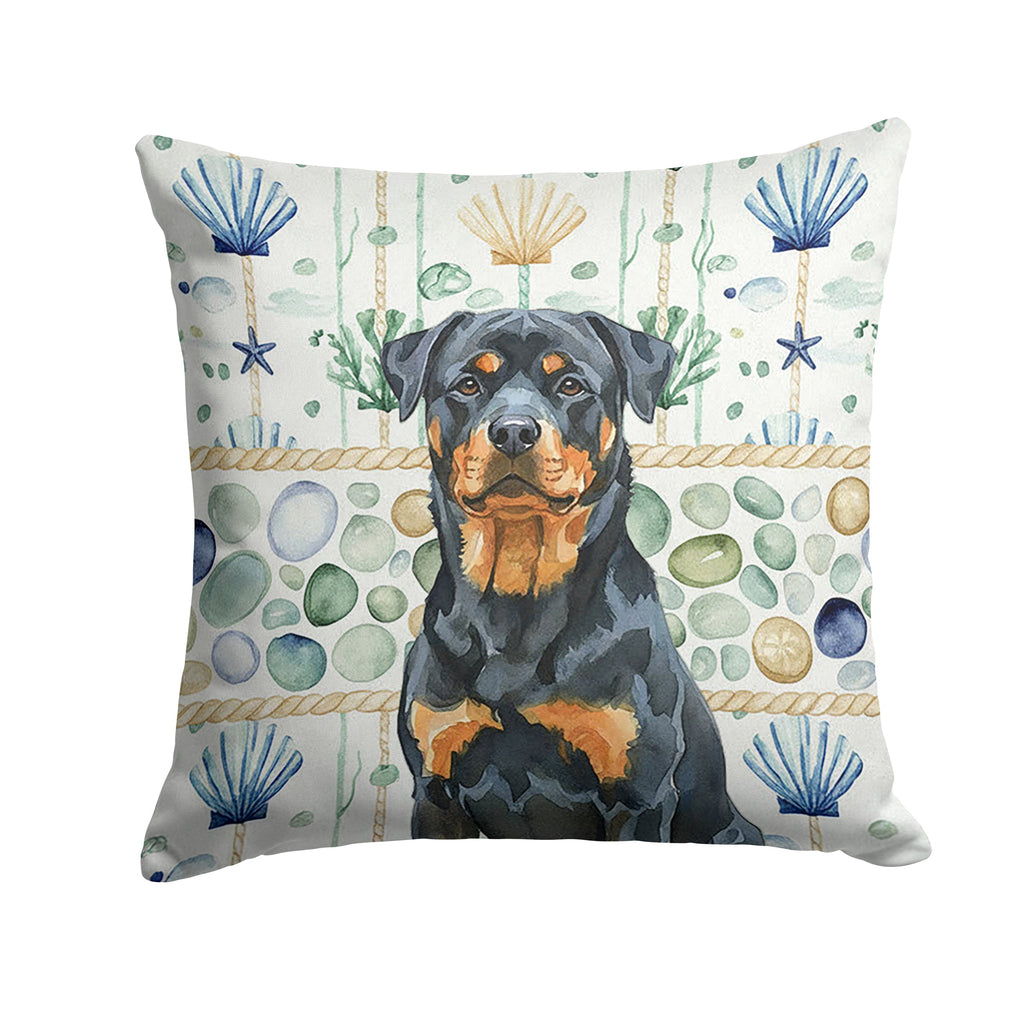 Rottweiler Coastal Sea Glass Decorative Throw Pillow 14x14 Indoor Outdoor Accent Cushion, Fabric Cover with Insert for Sofa, Bed, Porch & Living Room