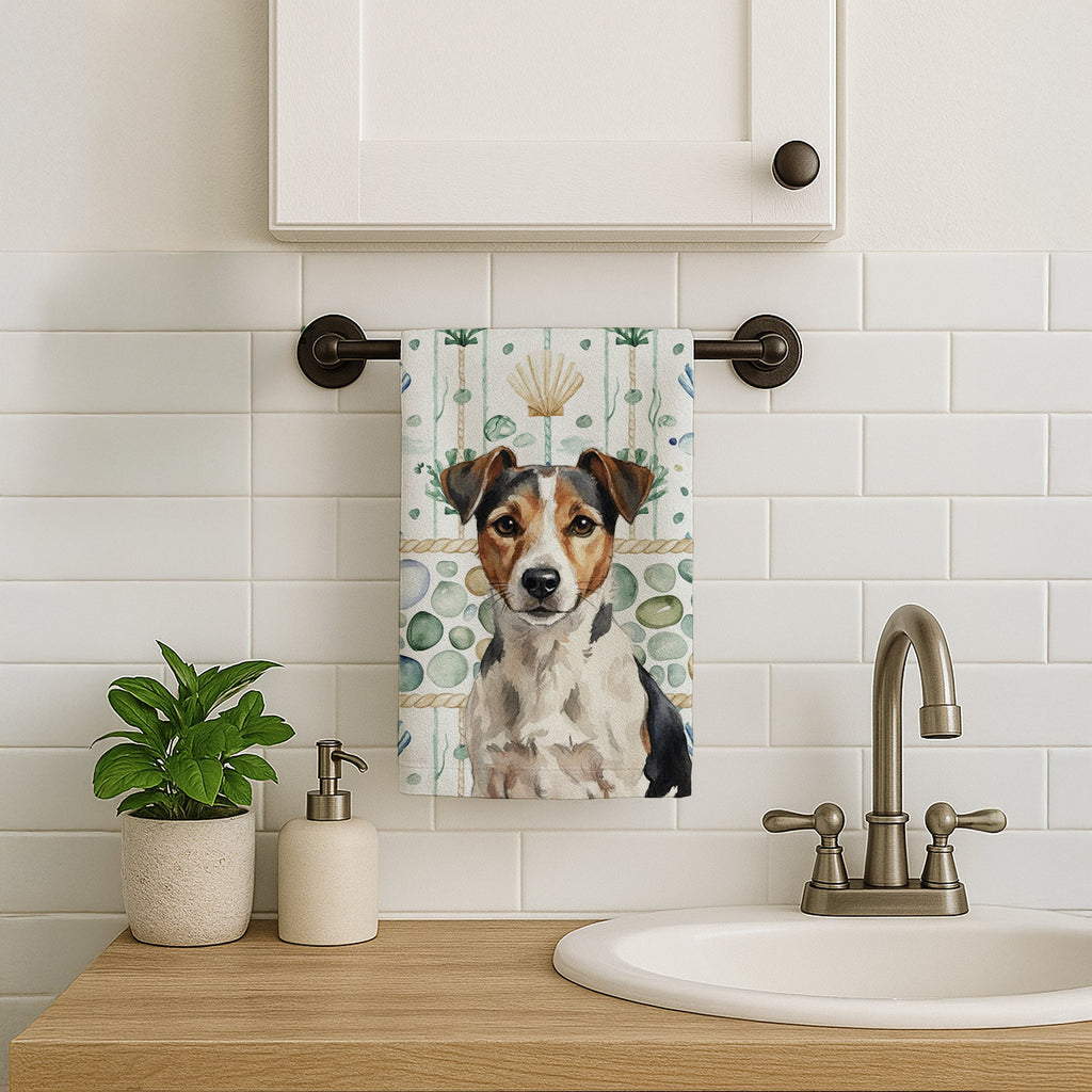 Tricolor Russell Terrier Coastal Sea Glass Kitchen Towel Velour Plush Front and Cotton Loop Back Machine Washable