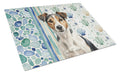 Tricolor Russell Terrier Coastal Sea Glass Cutting Board Tempered Glass Kitchen Cutting Surface, Heat Resistant Chopping, Non-Slip Feet, Food Prep & Serving