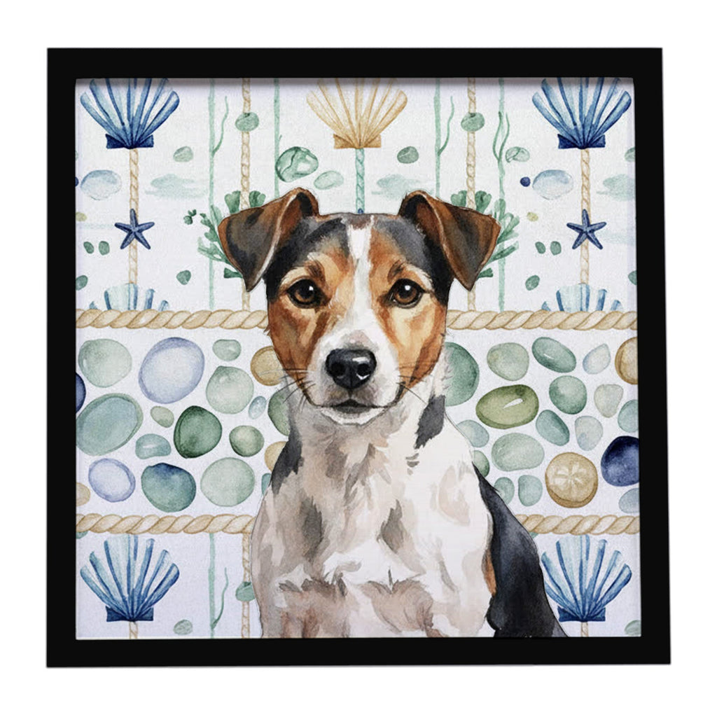 Tricolor Russell Terrier Coastal Sea Glass Framed Metal Print Bathroom, Kitchen, Office, Home Decor Wall Art Ready to Hang, Square, 8X8