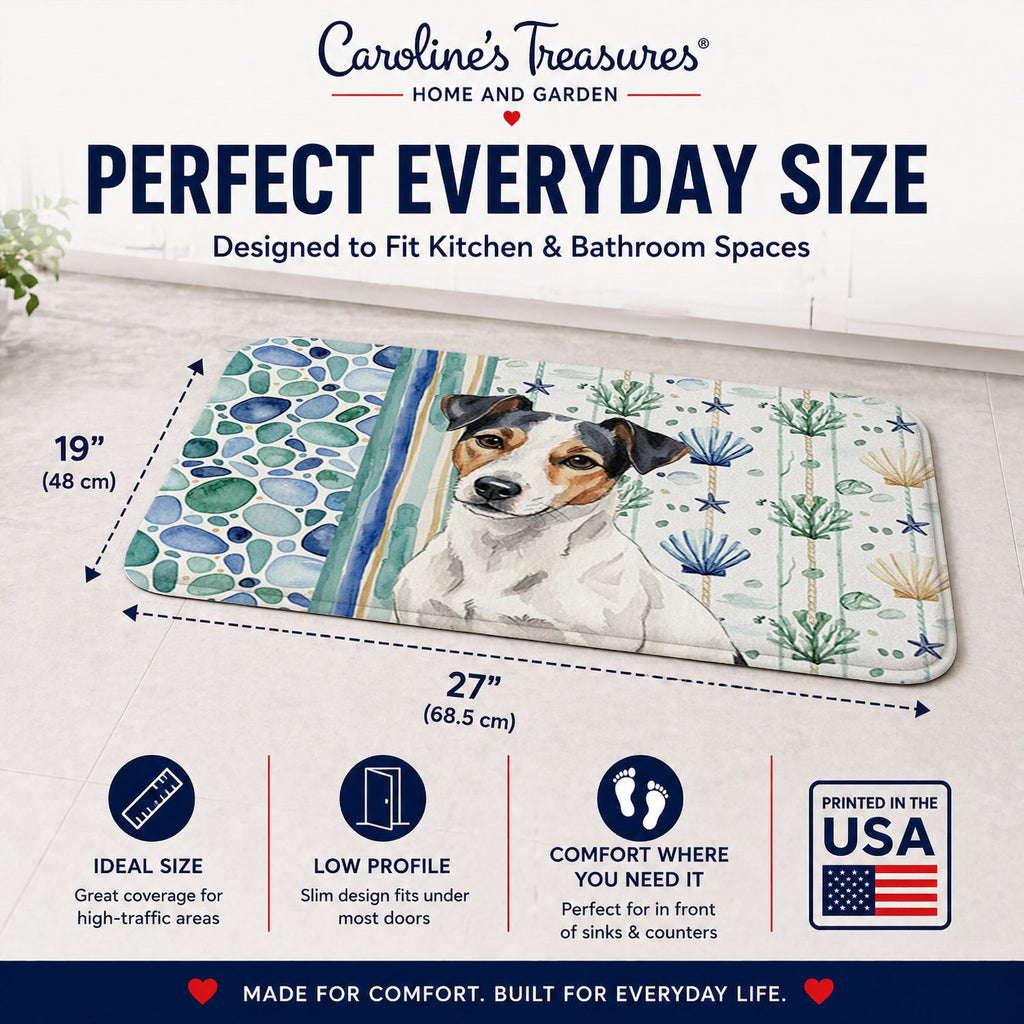White with Black Markings Russell Terrier Coastal Sea Glass Memory Foam Kitchen Mat Machine Washable Anti-Fatigue Cushion Comfort Bath or Kitchen Rug