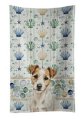 White with Tan Markings Russell Terrier Coastal Sea Glass Kitchen Towel Velour Plush Front and Cotton Loop Back Machine Washable