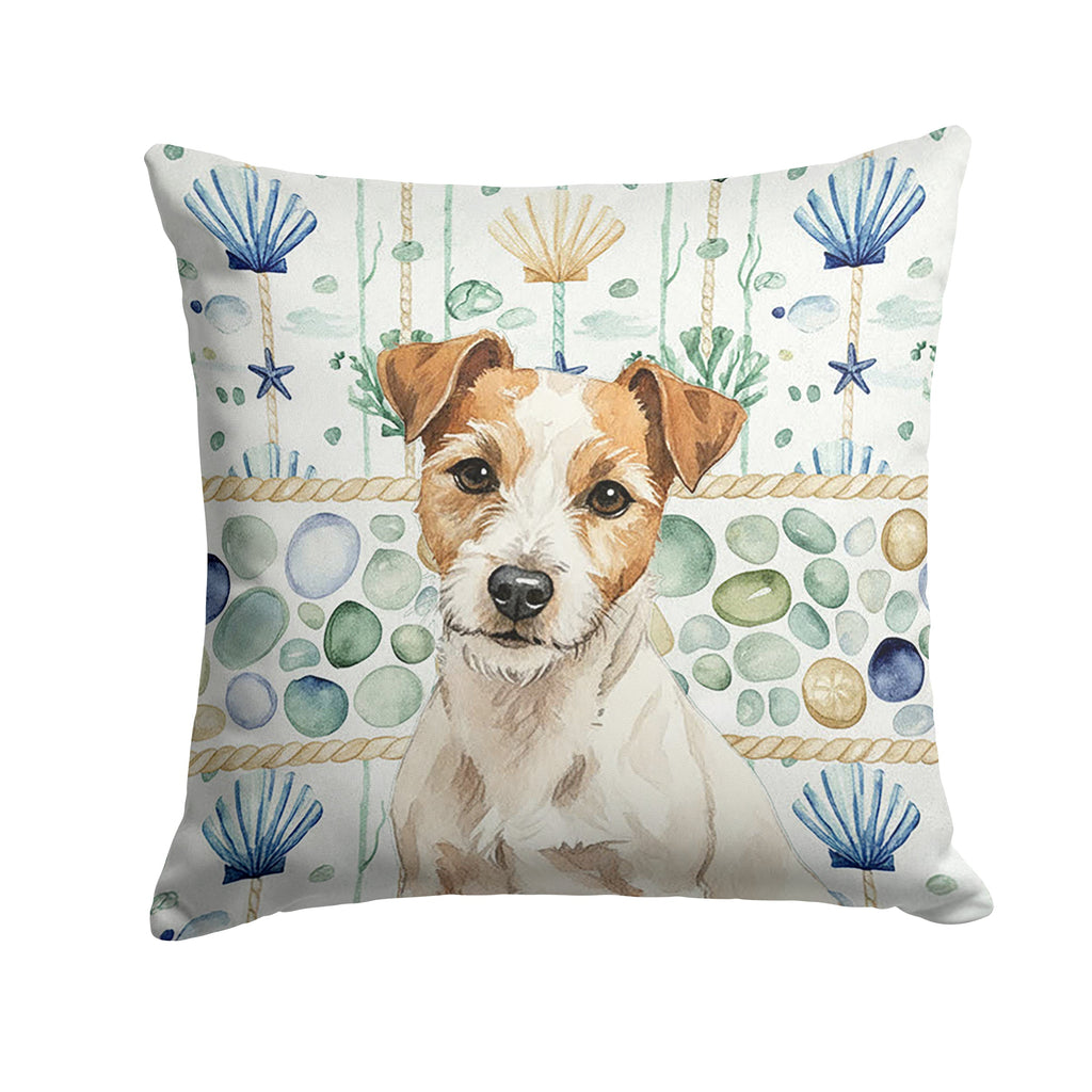 White with Tan Markings Russell Terrier Coastal Sea Glass Decorative Throw Pillow 14x14 Indoor Outdoor Accent Cushion, Fabric Cover with Insert for Sofa, Bed, Porch & Living Room
