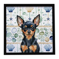 Black and Tan Russian Toy Coastal Sea Glass Framed Metal Print Bathroom, Kitchen, Office, Home Decor Wall Art Ready to Hang, Square, 8X8