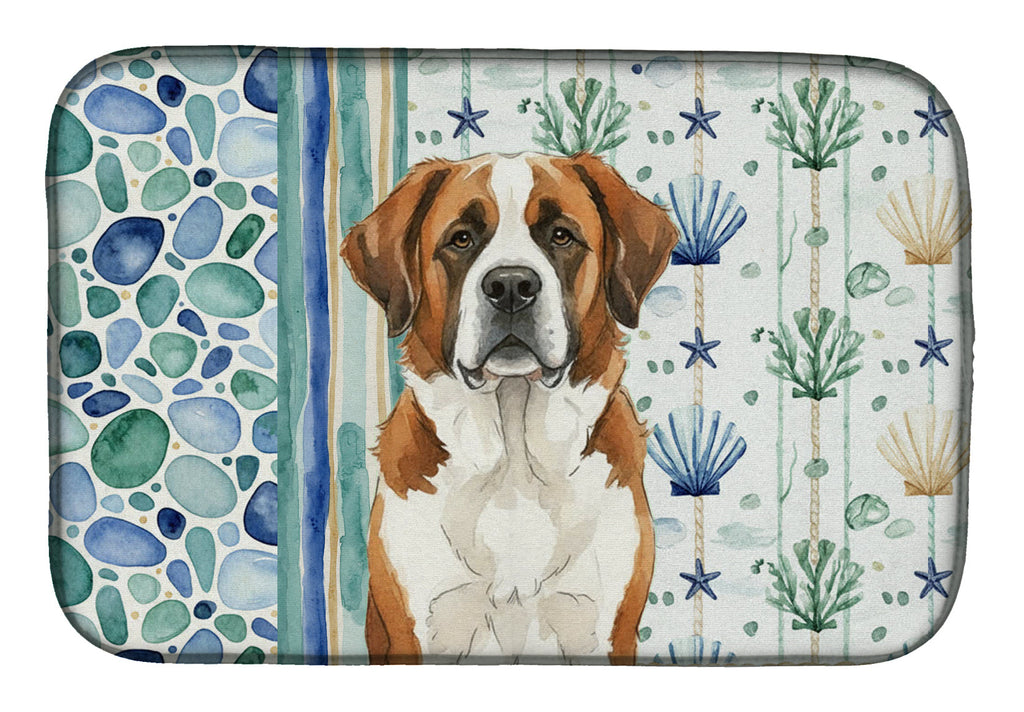 Brown and White Saint Bernard Coastal Sea Glass Dish Drying Mat Absorbent Dish Drying Mat Pad for Kitchen Counter Dish Drainer Mat for Countertop, 14 x 21", Multicolor
