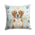 Brown and White Saint Bernard Coastal Sea Glass Decorative Throw Pillow 18x18 Indoor Outdoor Accent Cushion, Fabric Cover with Insert for Sofa, Bed, Porch & Living Room