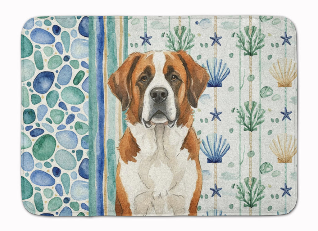 Brown and White Saint Bernard Coastal Sea Glass Memory Foam Kitchen Mat Machine Washable Anti-Fatigue Cushion Comfort Bath or Kitchen Rug