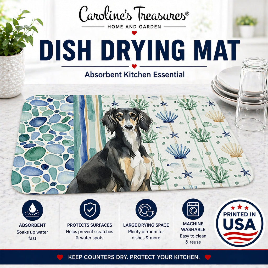 Black and Tan Saluki Coastal Sea Glass Dish Drying Mat Absorbent Dish Drying Mat Pad for Kitchen Counter Dish Drainer Mat for Countertop, 14 x 21", Multicolor